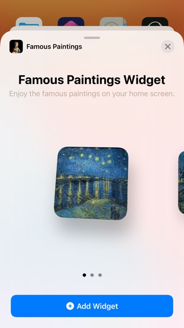 Adding the Famous Paintings widget to the home screen