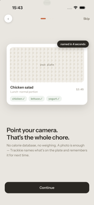 Trackkie Food naming the foods on a plate from a photo